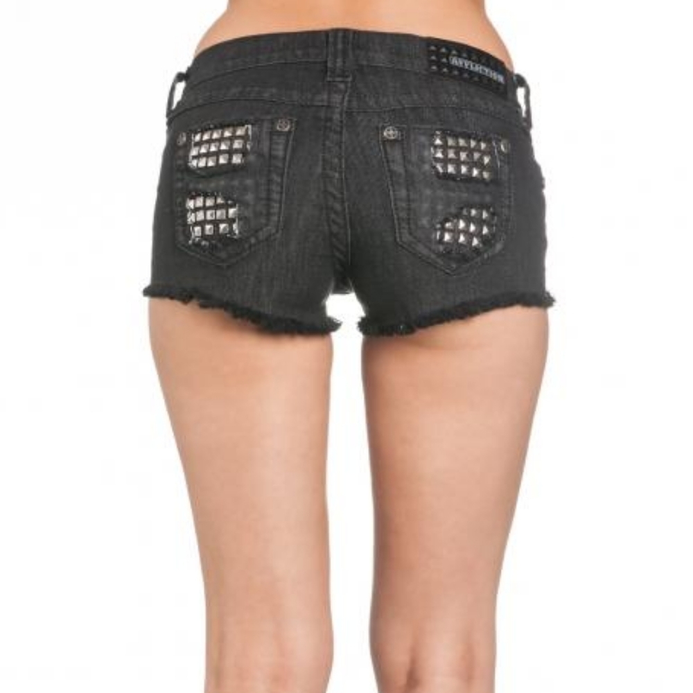 Affliction Studded Black Jean Shorts